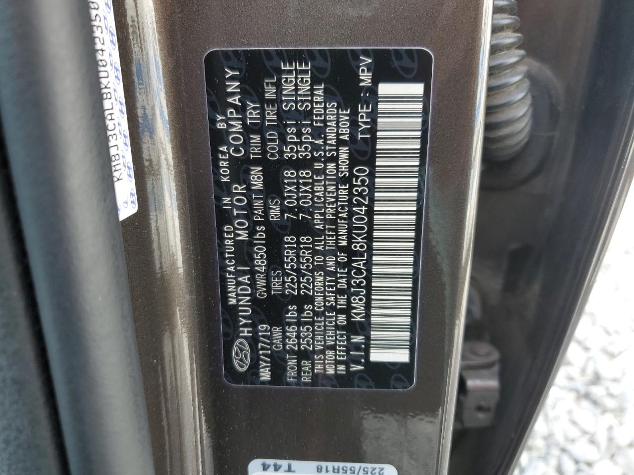 2019 Hyundai Tucson Limited VIN: KM8J3CAL8KU042350 Lot: 71997485