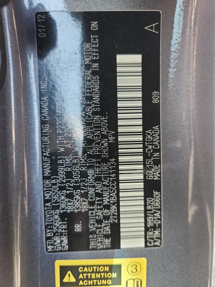 2012 Lexus Rx 350 VIN: 2T2BK1BA5CC141134 Lot: 71238555