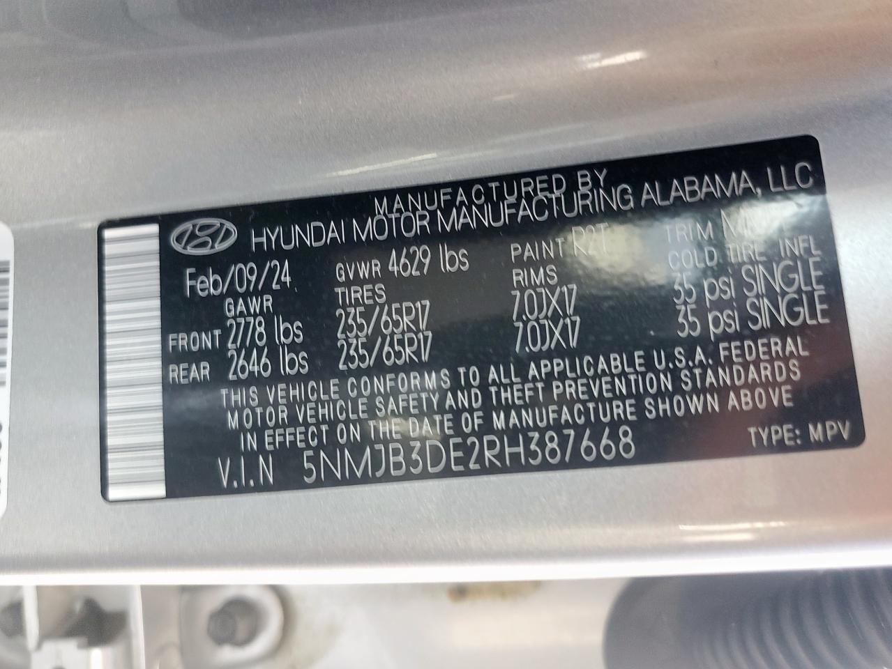 2024 Hyundai Tucson Sel VIN: 5NMJB3DE2RH387668 Lot: 80822475