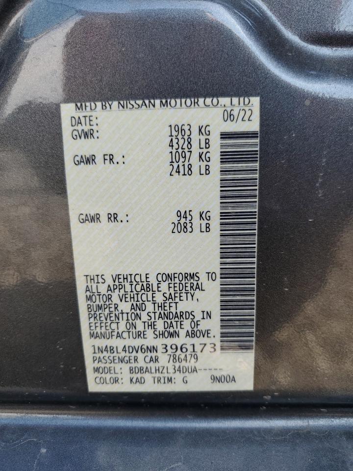 2022 Nissan Altima Sv VIN: 1N4BL4DV6NN396173 Lot: 80497545