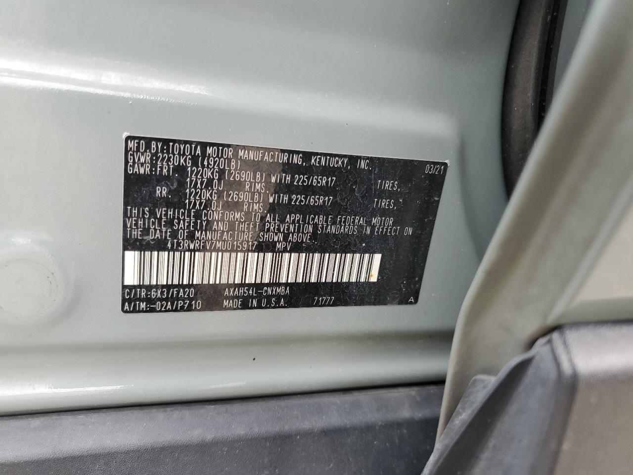 2021 Toyota Rav4 Xle VIN: 4T3RWRFV7MU015917 Lot: 71797325