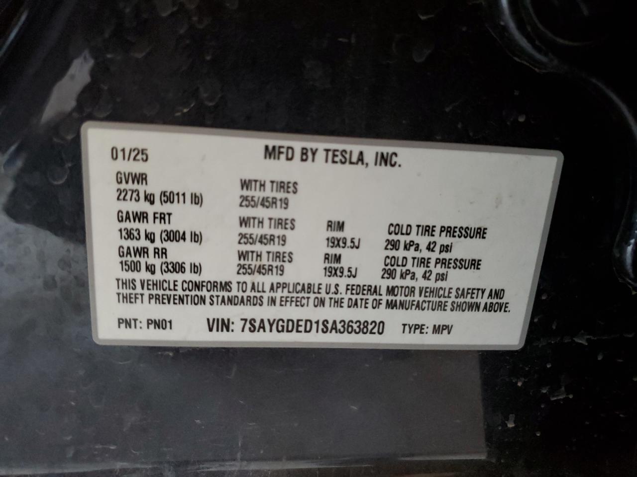 2025 Tesla Model Y VIN: 7SAYGDED1SA363820 Lot: 80477515