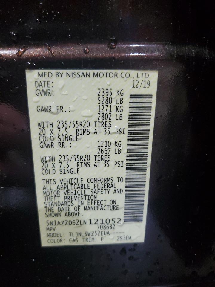 2020 Nissan Murano Platinum VIN: 5N1AZ2DS2LN121052 Lot: 81373535