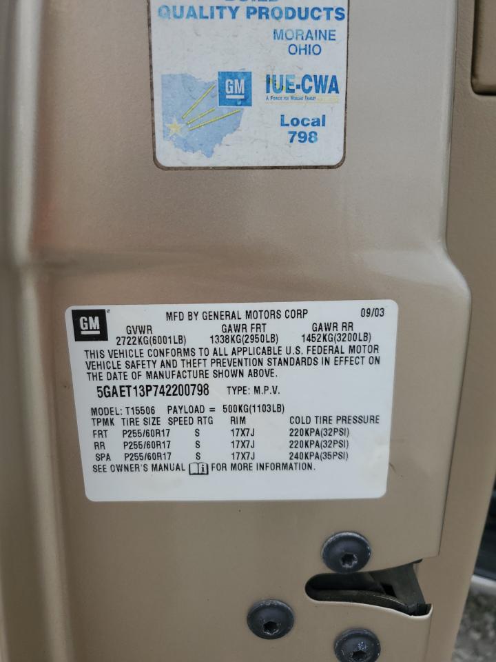 2004 Buick Rainier Cxl VIN: 5GAET13P742200798 Lot: 80272445