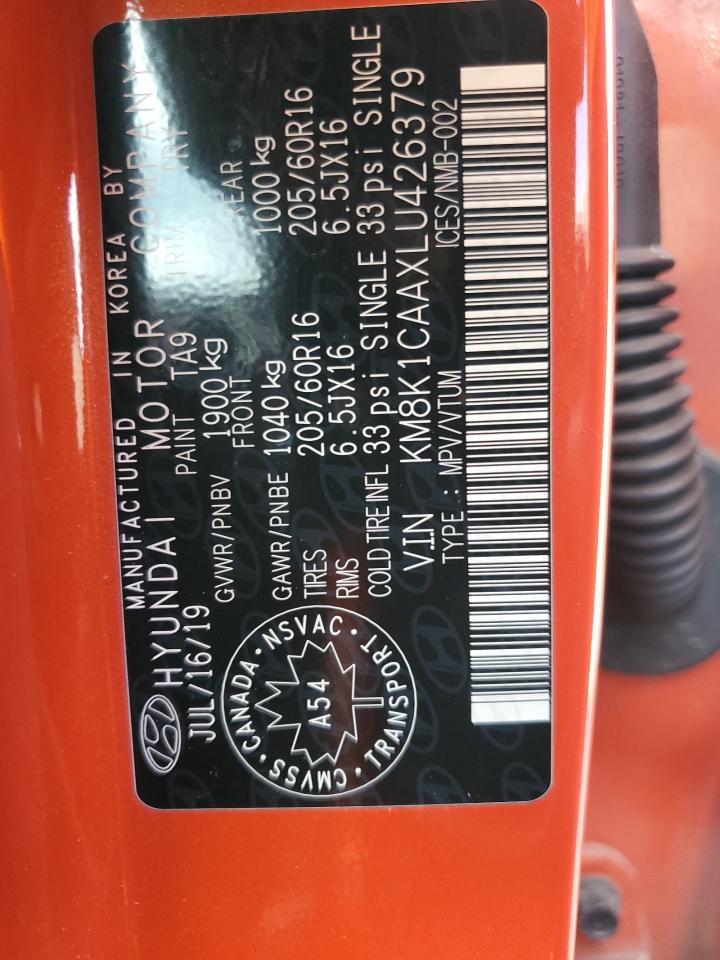 2020 Hyundai Kona Se VIN: KM8K1CAAXLU426379 Lot: 71846205