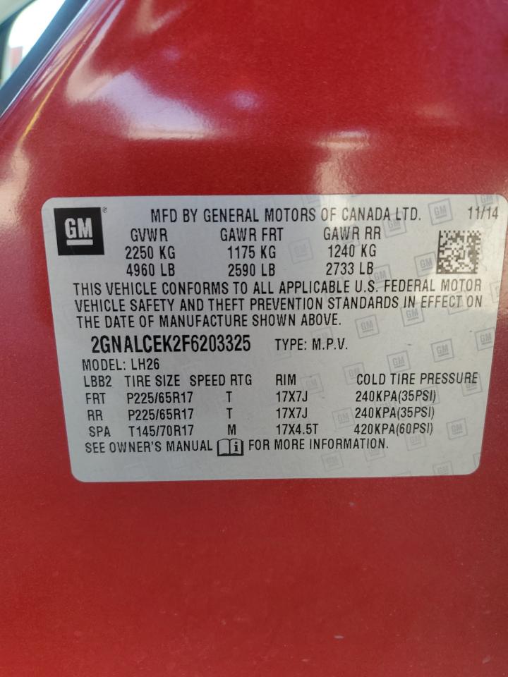 2015 Chevrolet Equinox Lt VIN: 2GNALCEK2F6203325 Lot: 80871245