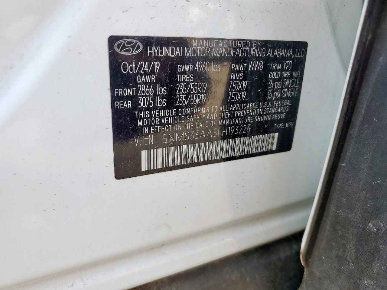 2020 Hyundai Santa Fe Sel VIN: 5NMS33AA5LH193226 Lot: 71690665