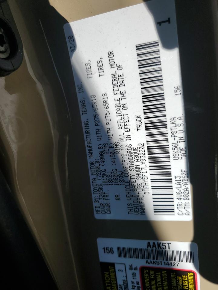 2020 Toyota Tundra Crewmax Limited VIN: 5TFHY5F17LX932202 Lot: 71783825