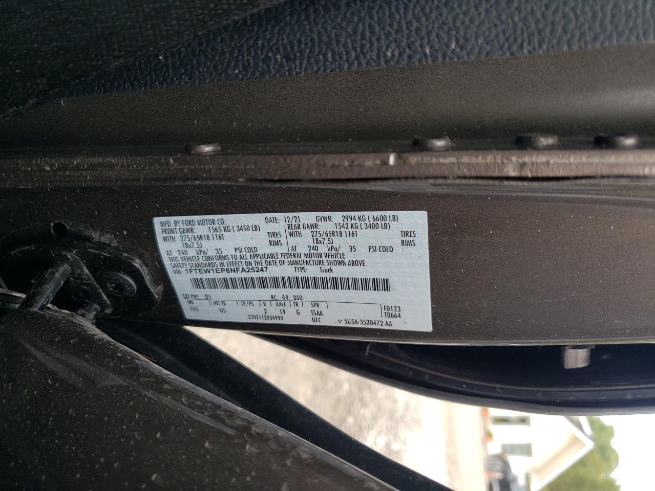 2022 Ford F150 Supercrew VIN: 1FTEW1EP8NFA25247 Lot: 81464685