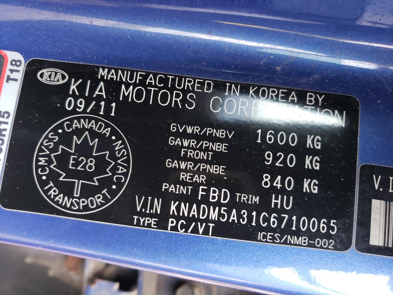 2012 Kia Rio Lx VIN: KNADM5A31C6710065 Lot: 81725405