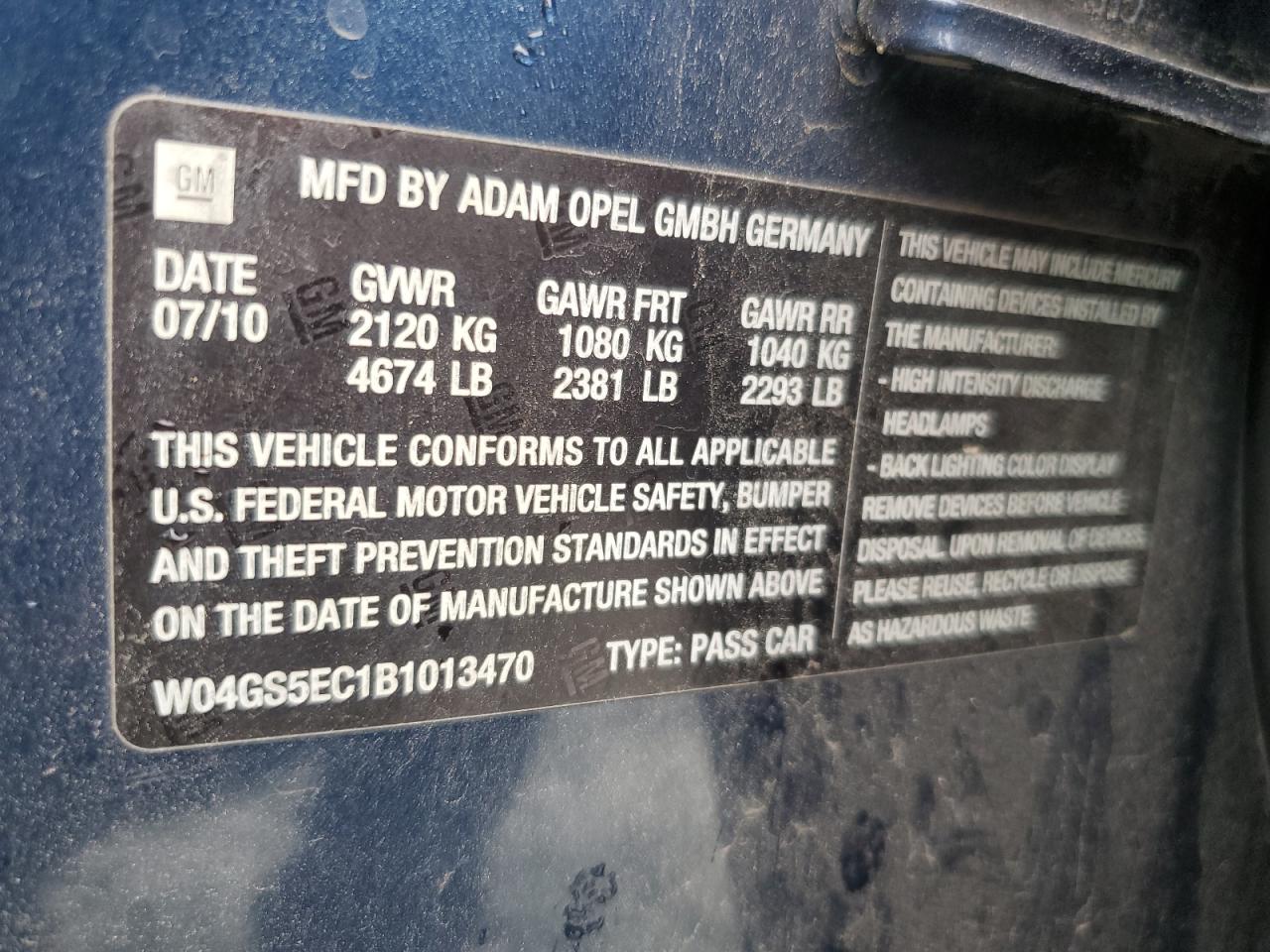 2011 Buick Regal Cxl VIN: W04GS5EC1B1013470 Lot: 81887155