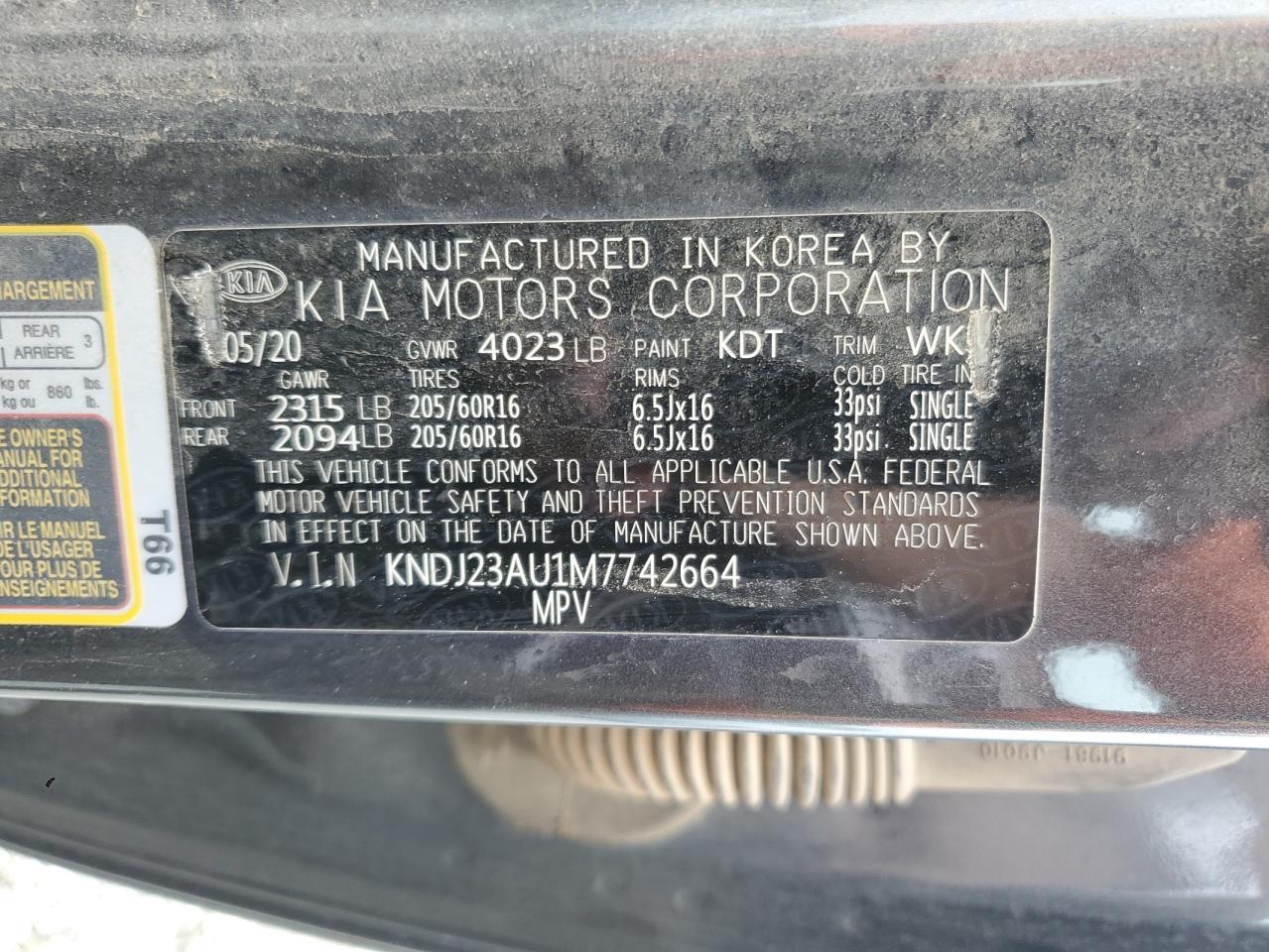 2021 Kia Soul Lx VIN: KNDJ23AU1M7742664 Lot: 84464135