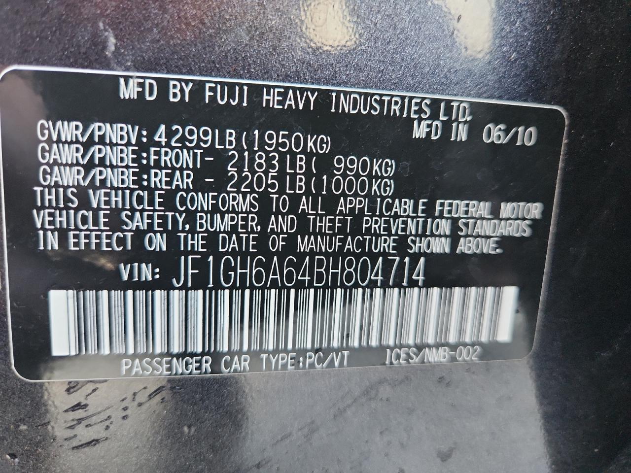 2011 Subaru Impreza 2.5I VIN: JF1GH6A64BH804714 Lot: 84283165