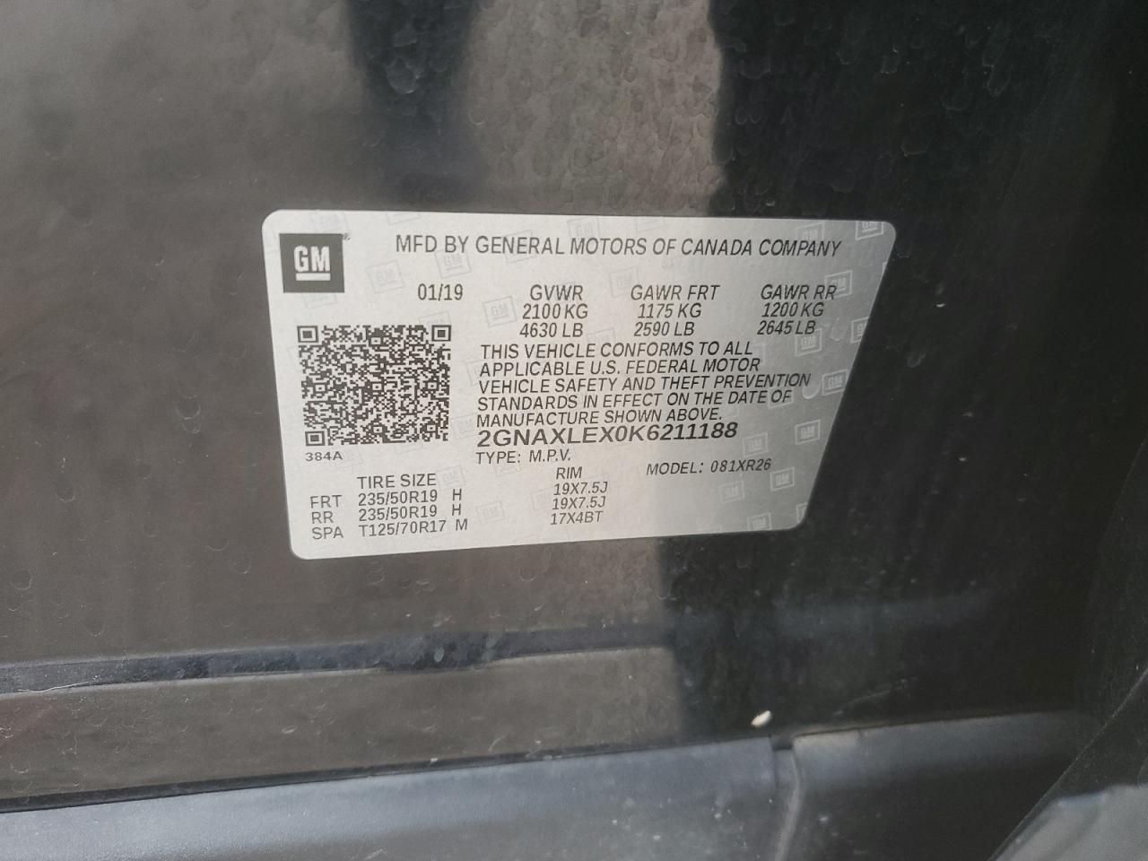 2019 Chevrolet Equinox Lt VIN: 2GNAXLEX0K6211188 Lot: 70676575