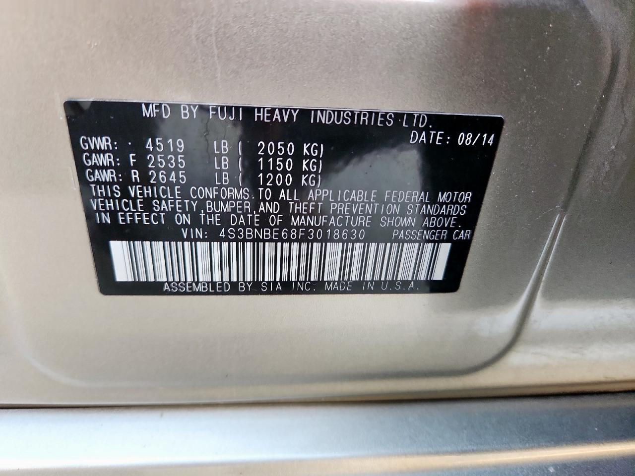 2015 Subaru Legacy 2.5I Premium VIN: 4S3BNBE68F3018630 Lot: 81028915