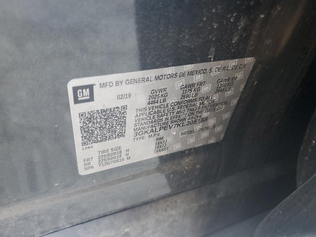 2019 GMC Terrain Slt VIN: 3GKALPEV7KL305188 Lot: 81908525