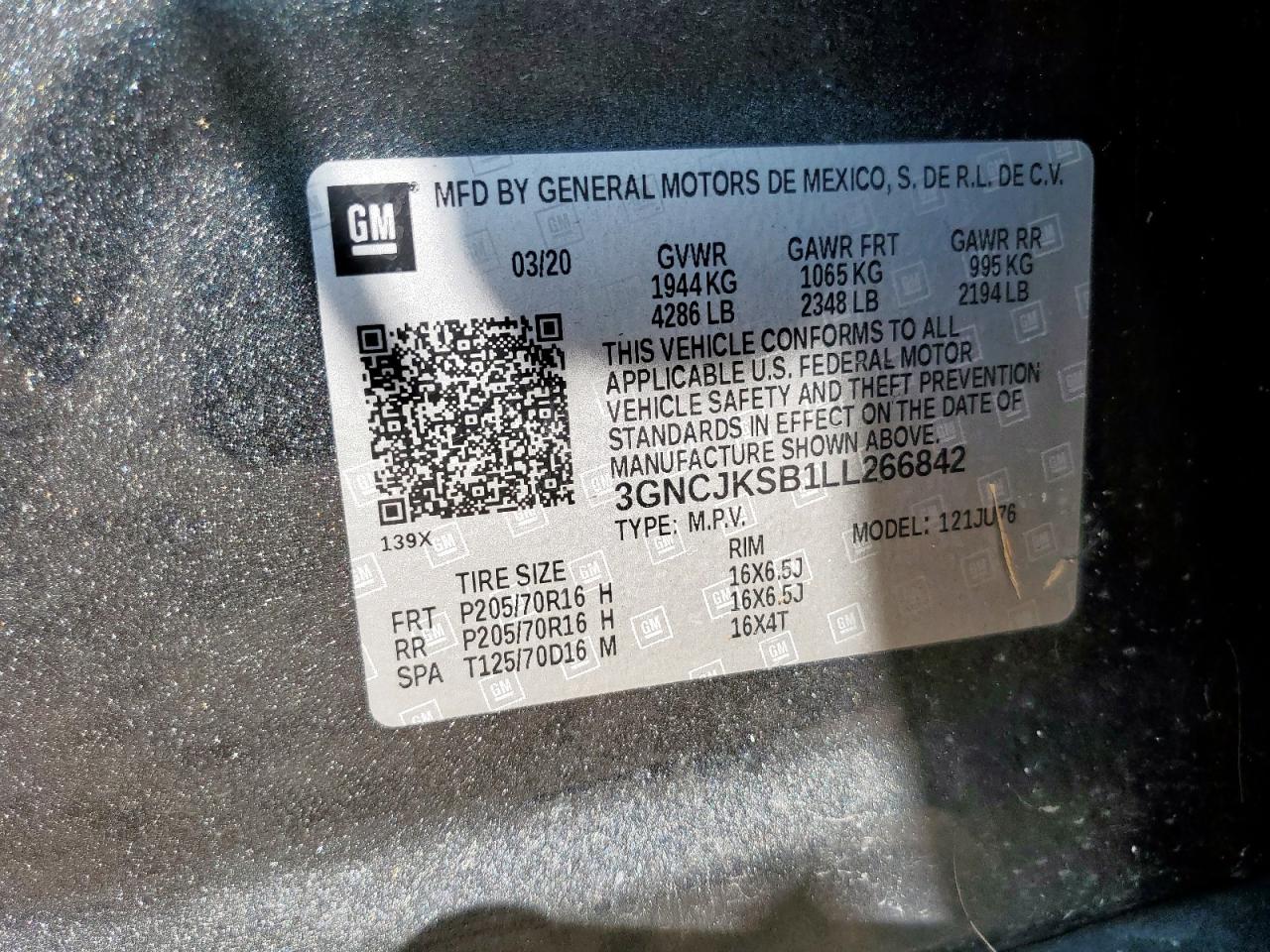 2020 Chevrolet Trax Ls VIN: 3GNCJKSB1LL266842 Lot: 71640485