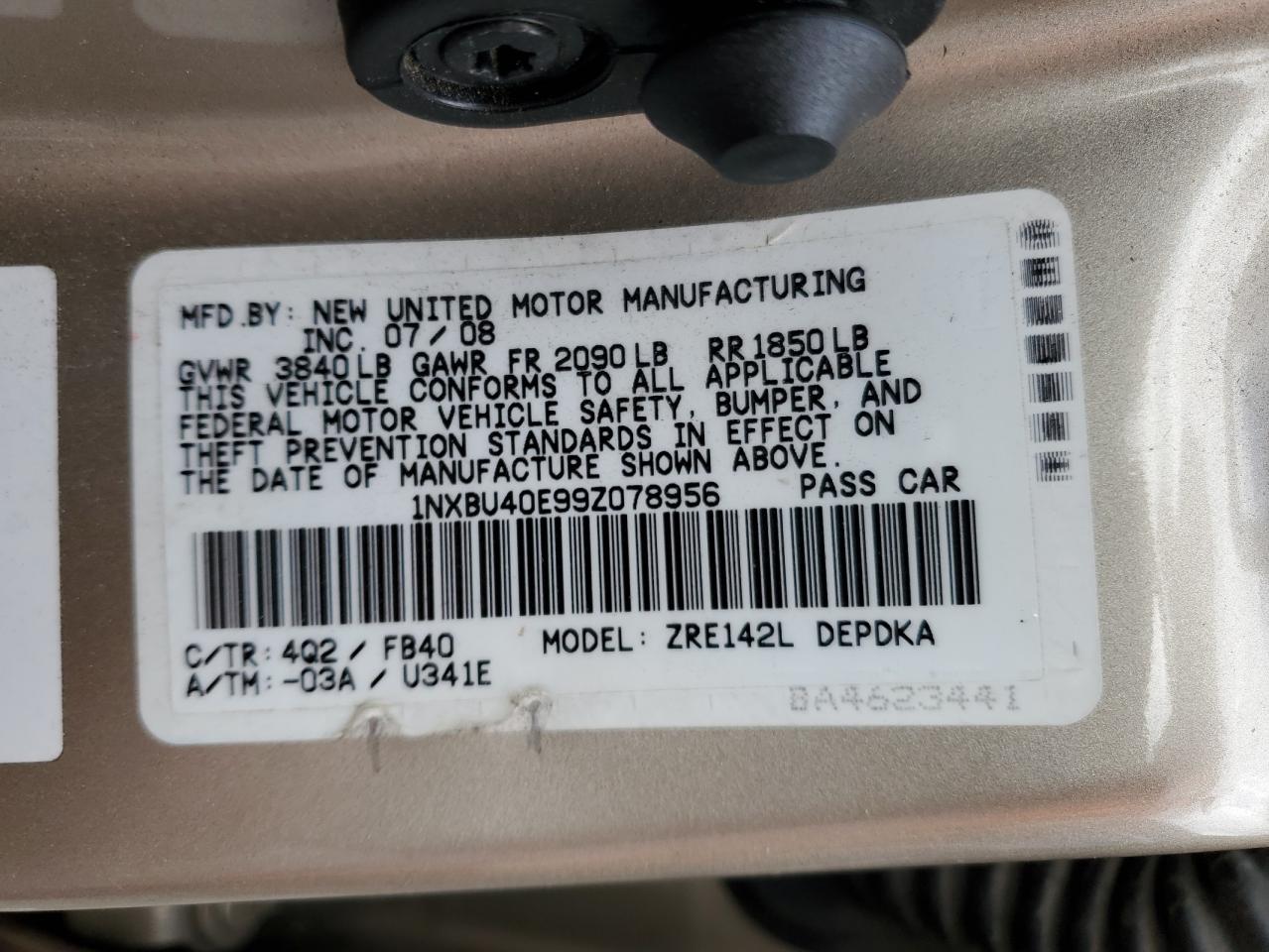 2009 Toyota Corolla Base VIN: 1NXBU40E99Z078956 Lot: 84152455