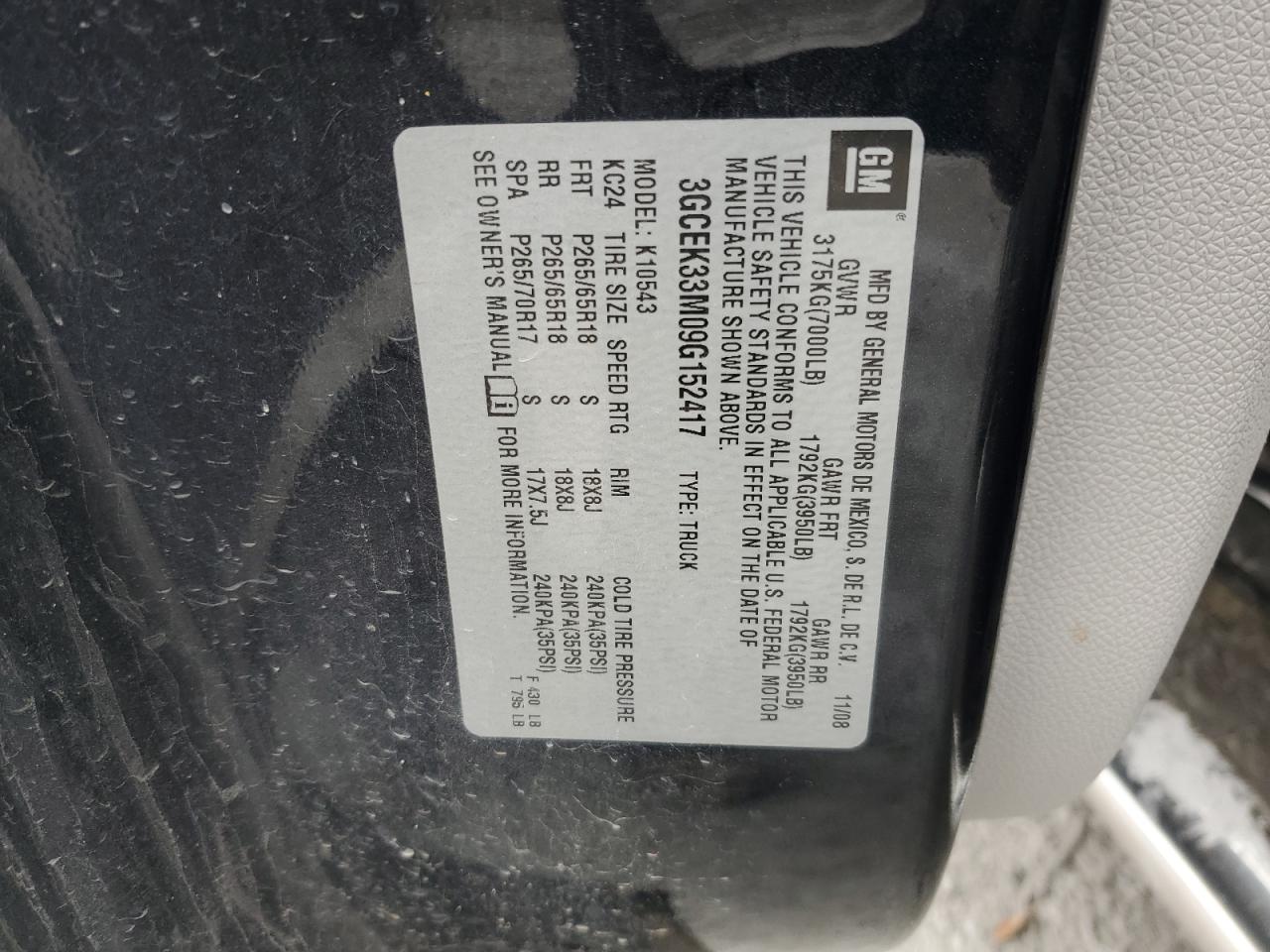 2009 Chevrolet Silverado K1500 Ltz VIN: 3GCEK33M09G152417 Lot: 81787805