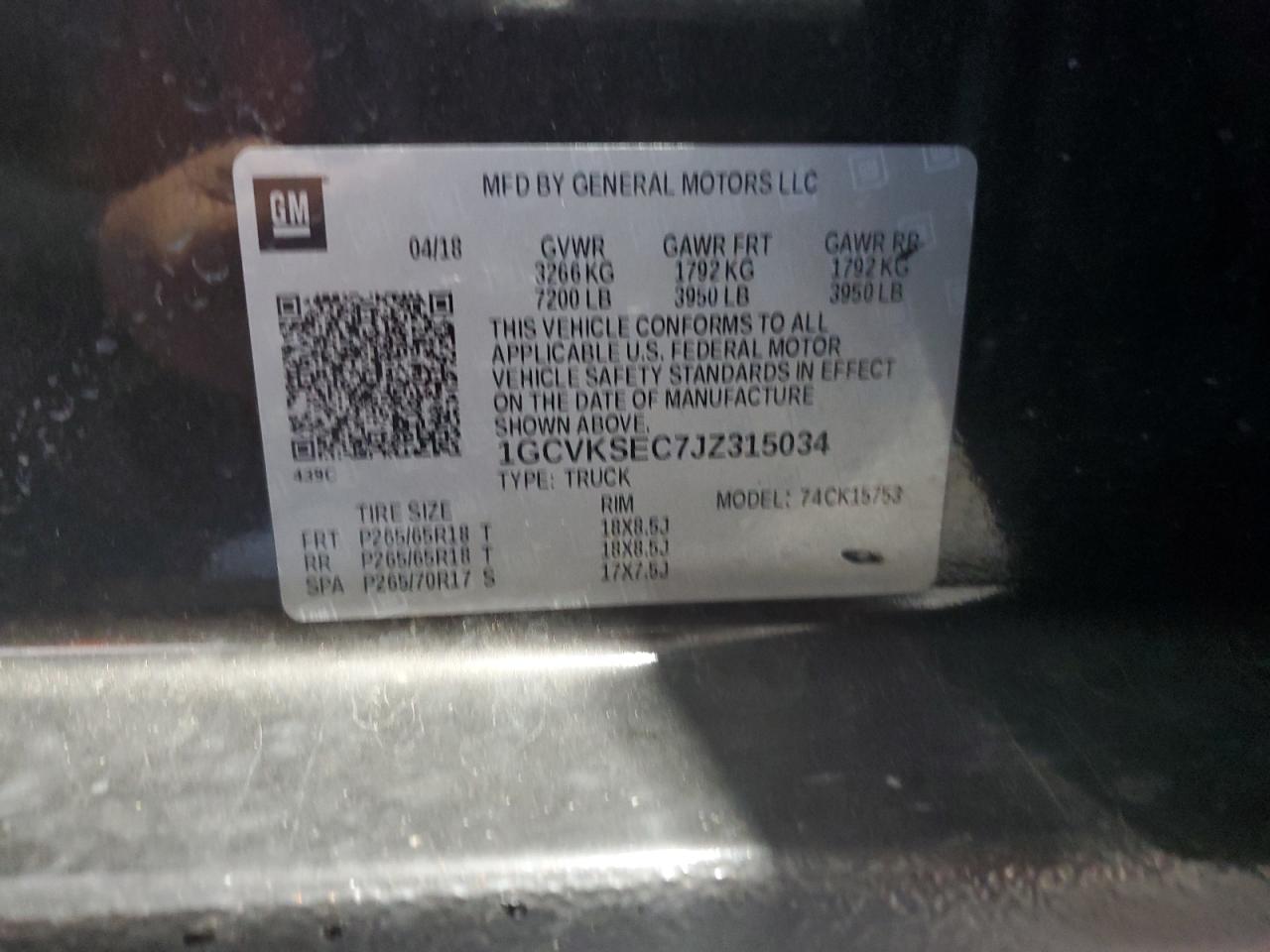 2018 Chevrolet Silverado K1500 Ltz VIN: 1GCVKSEC7JZ315034 Lot: 81552585