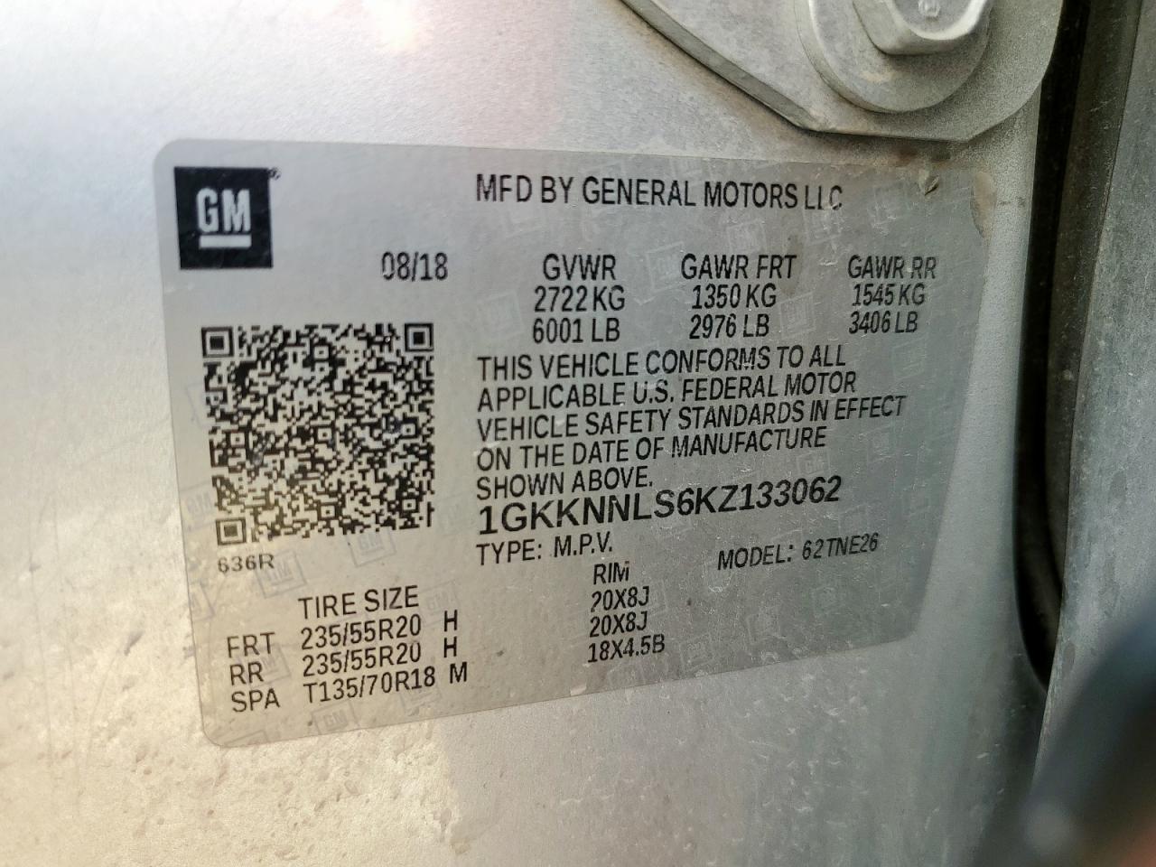 2019 GMC Acadia Slt-2 VIN: 1GKKNNLS6KZ133062 Lot: 81703015