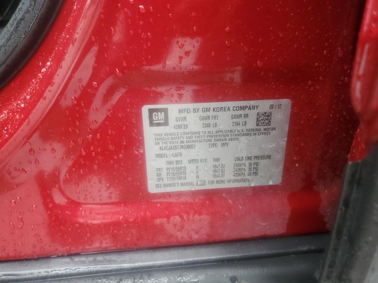 2018 Buick Encore Preferred VIN: KL4CJASB7JB539052 Lot: 81494215