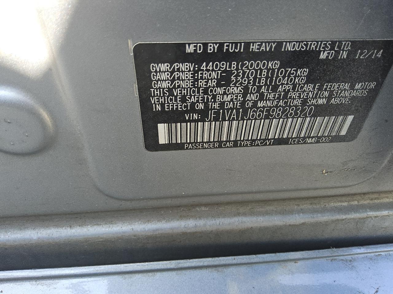 2015 Subaru Wrx Limited VIN: JF1VA1J66F9828320 Lot: 84387475