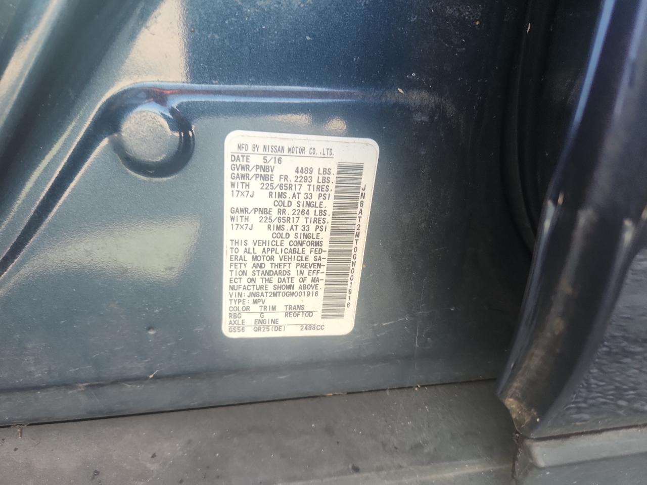 2016 Nissan Rogue S VIN: JN8AT2MT0GW001916 Lot: 83780665