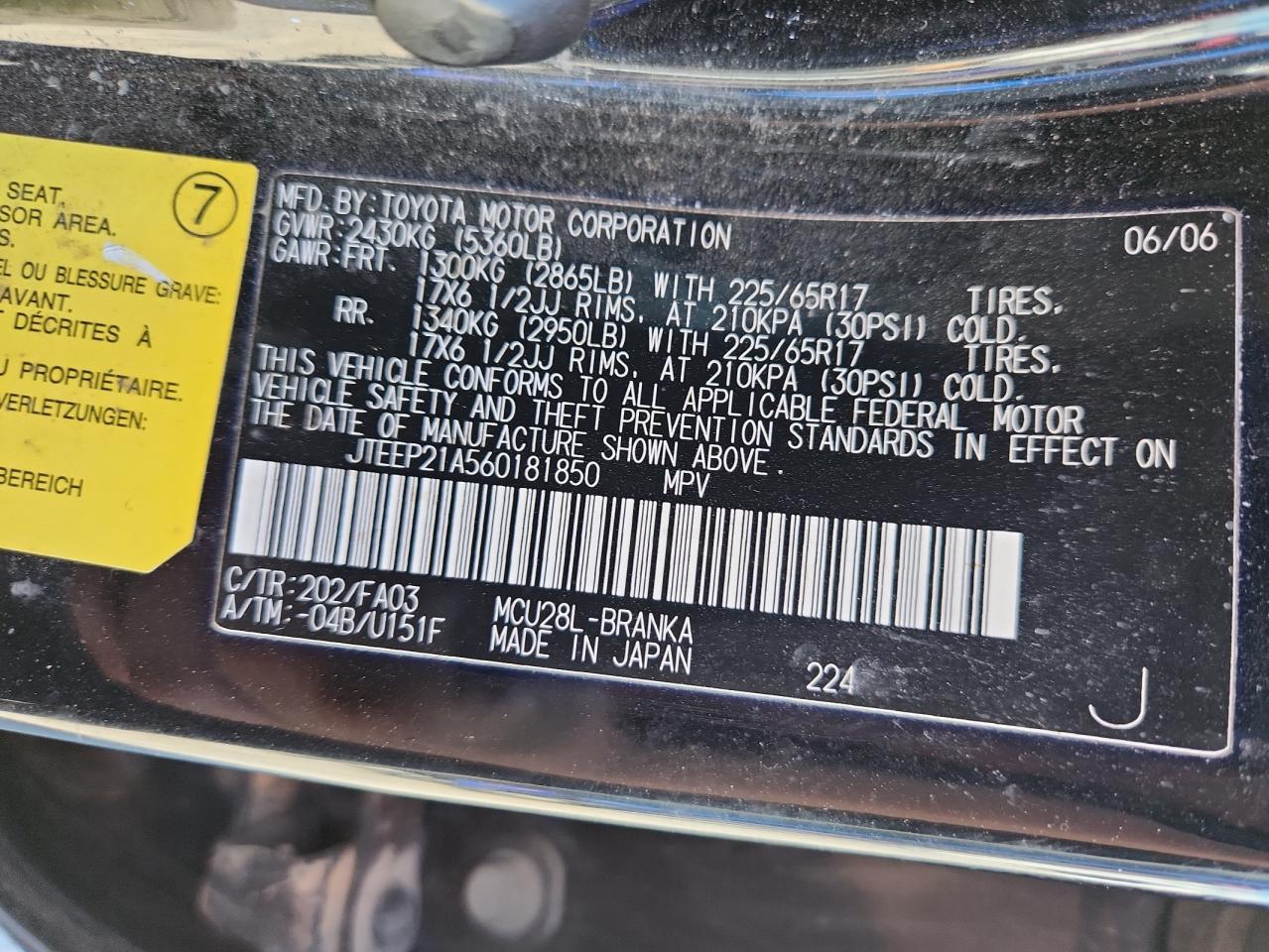 2006 Toyota Highlander Limited VIN: JTEEP21A560181850 Lot: 80945275