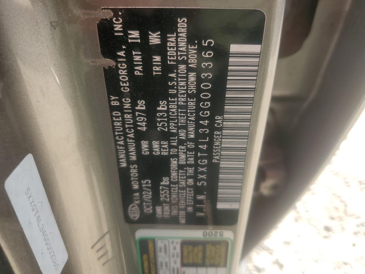 2016 Kia Optima Lx VIN: 5XXGT4L34GG003365 Lot: 81551875