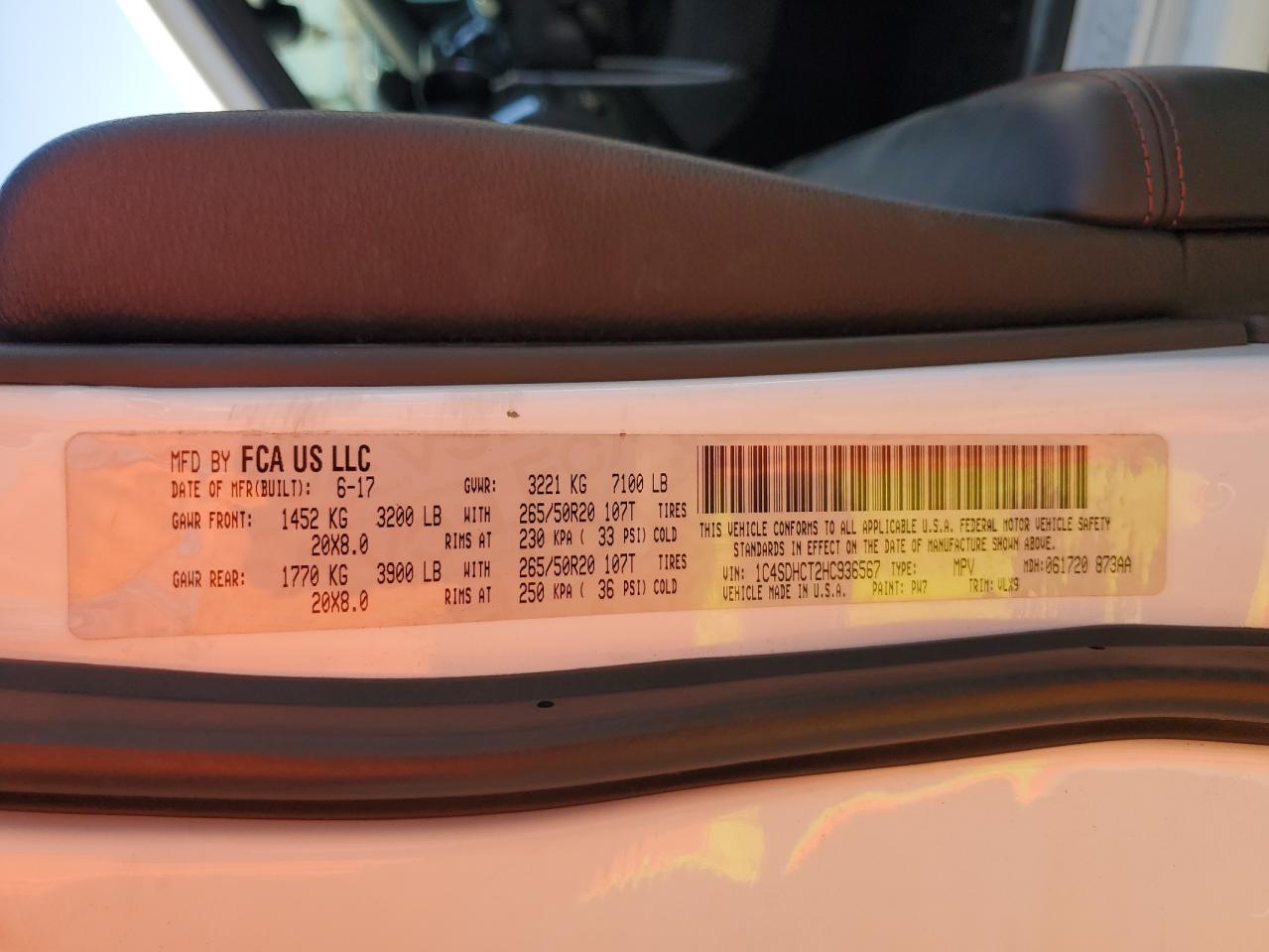 2017 Dodge Durango R/T VIN: 1C4SDHCT2HC936567 Lot: 81798715