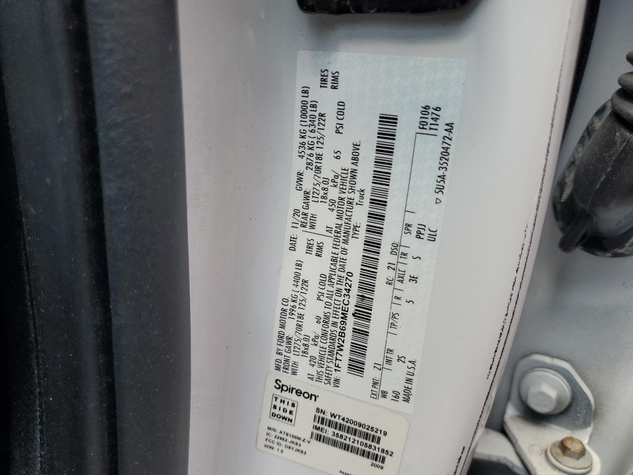 2021 Ford F250 Super Duty VIN: 1FT7W2B69MEC34270 Lot: 69549775