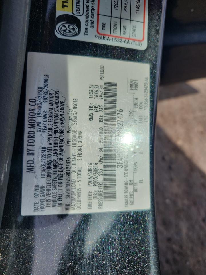 2009 Ford Fusion Se VIN: 3FAHP07Z59R127476 Lot: 80582545