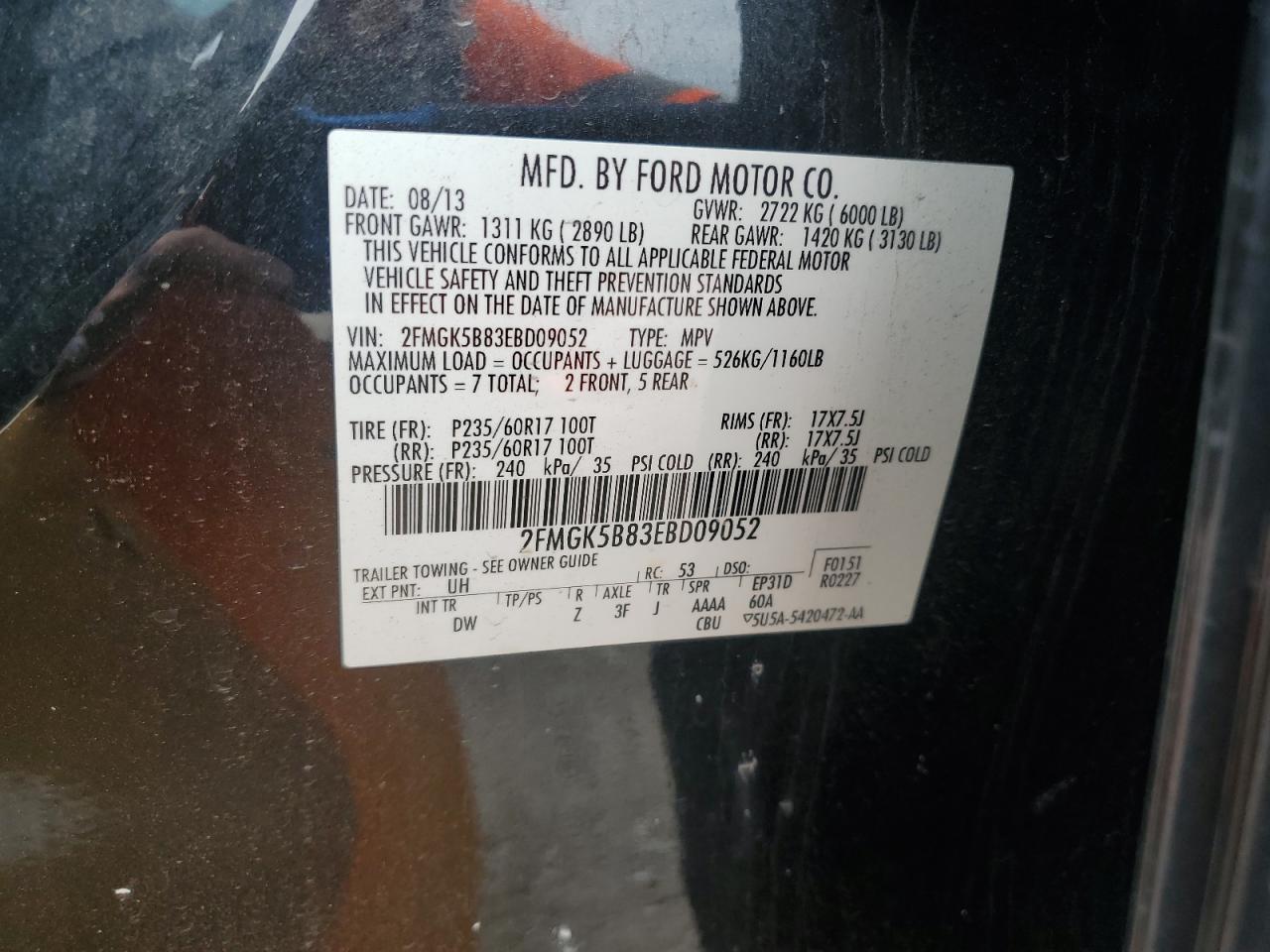 2014 Ford Flex Se VIN: 2FMGK5B83EBD09052 Lot: 71162395