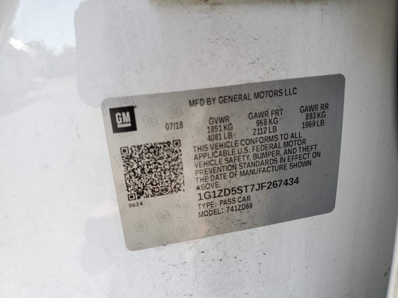 2018 Chevrolet Malibu Lt VIN: 1G1ZD5ST7JF267434 Lot: 81802075