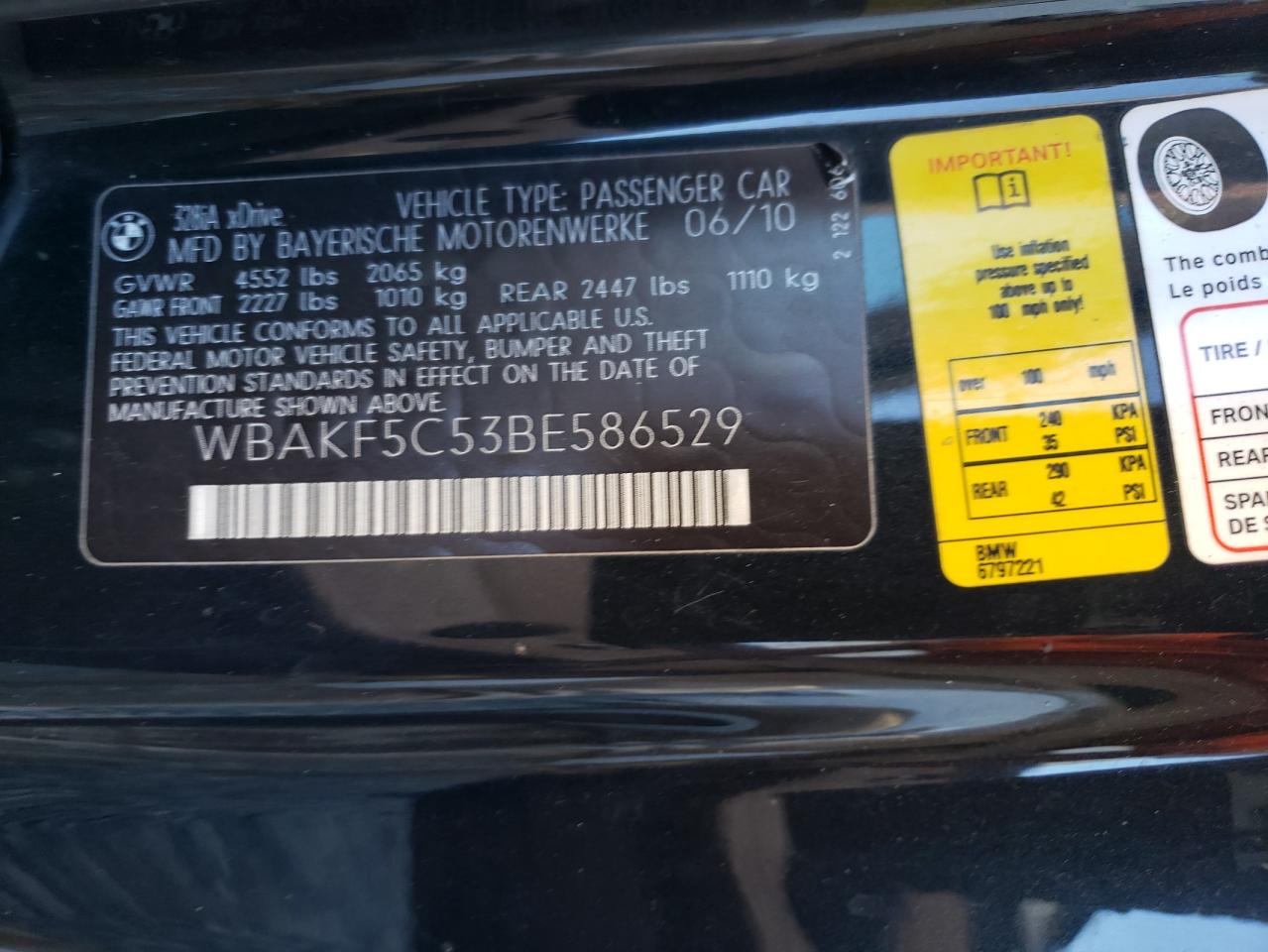 2011 BMW 328 Xi Sulev VIN: WBAKF5C53BE586529 Lot: 71809255