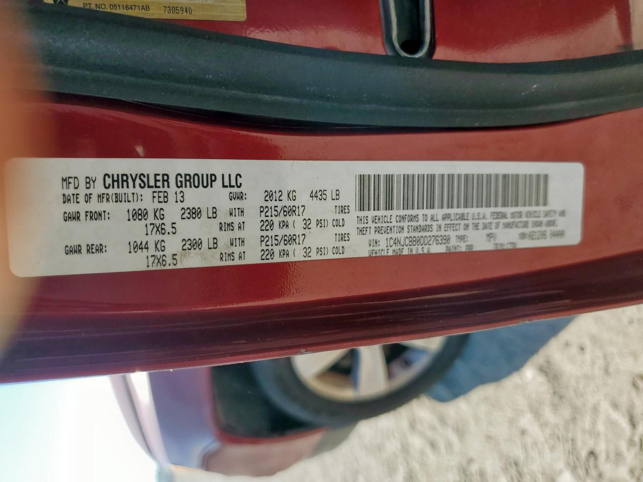 2013 Jeep Compass Sport VIN: 1C4NJCBB0DD276390 Lot: 81609175