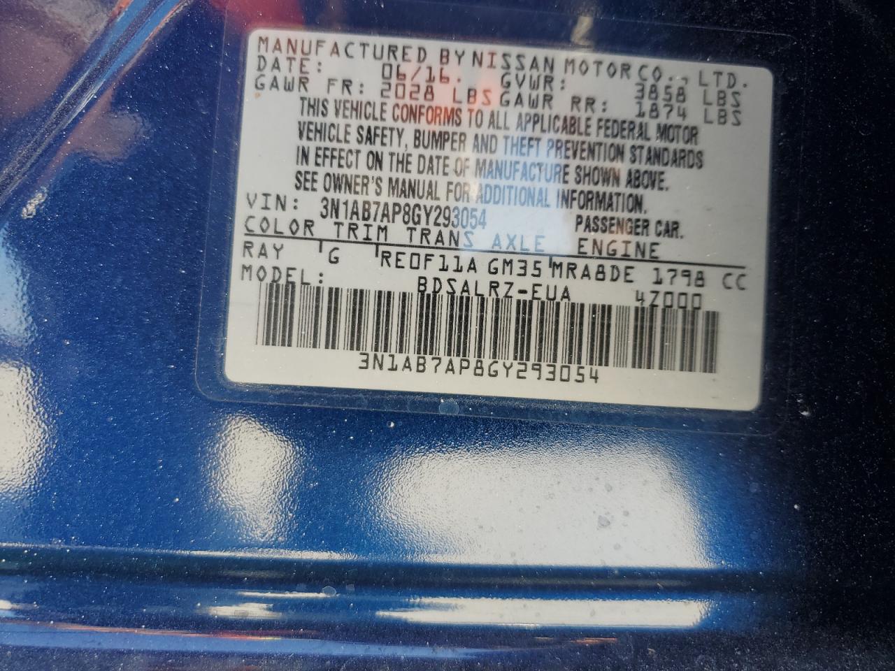 2016 Nissan Sentra S VIN: 3N1AB7AP8GY293054 Lot: 71675245