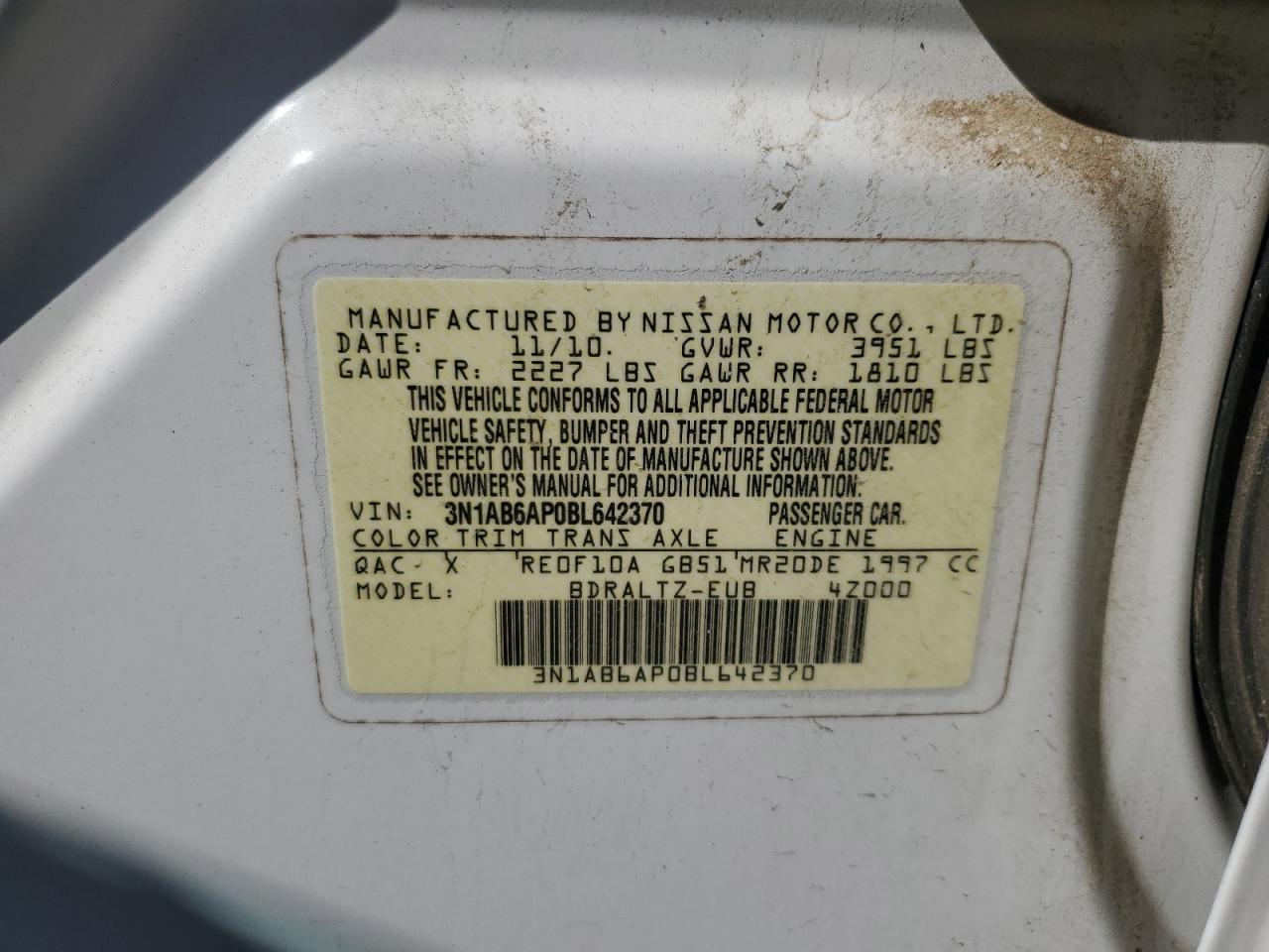 2011 Nissan Sentra 2.0 VIN: 3N1AB6AP0BL642370 Lot: 81331615