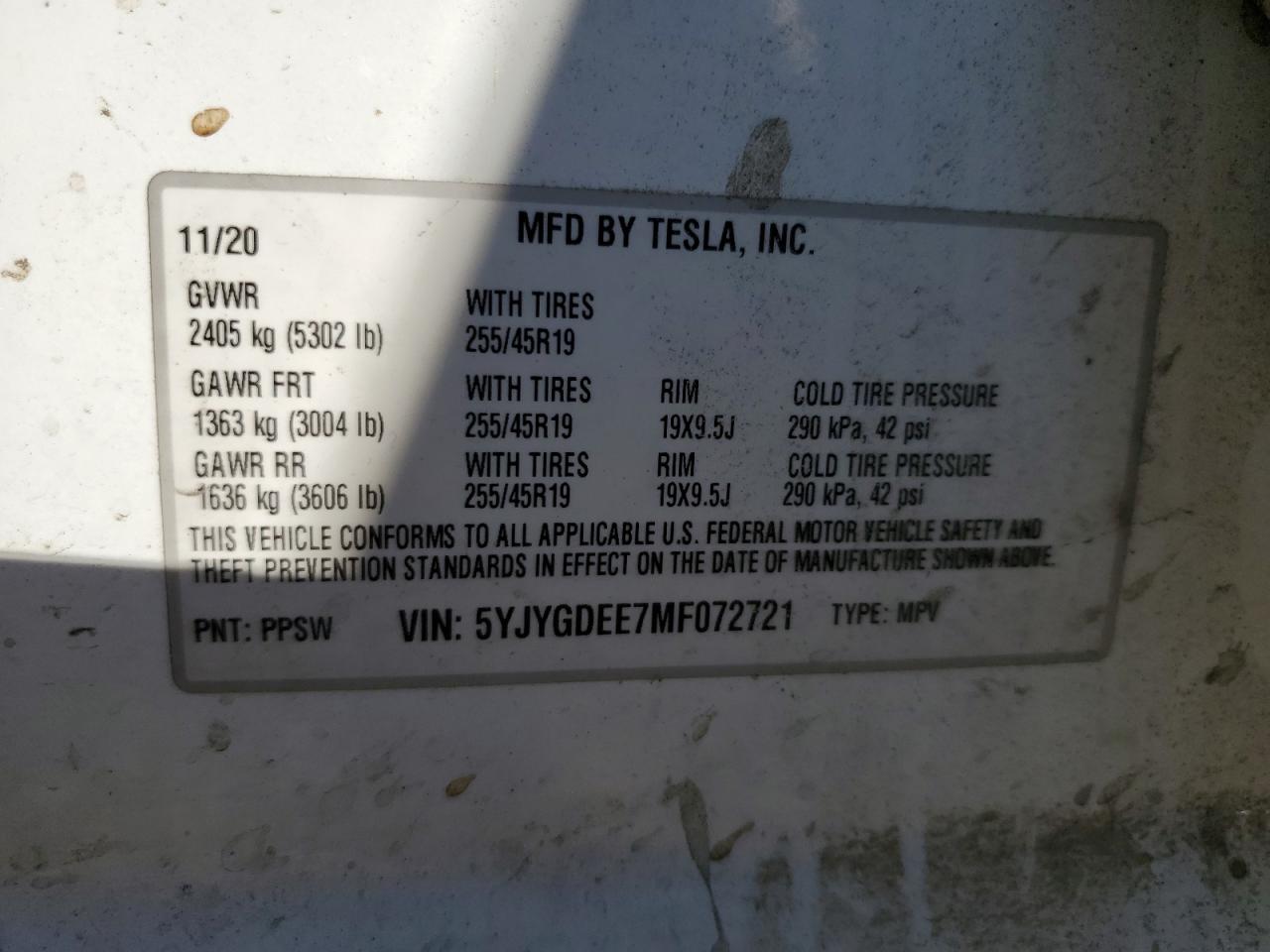 2021 Tesla Model Y VIN: 5YJYGDEE7MF072721 Lot: 71691115