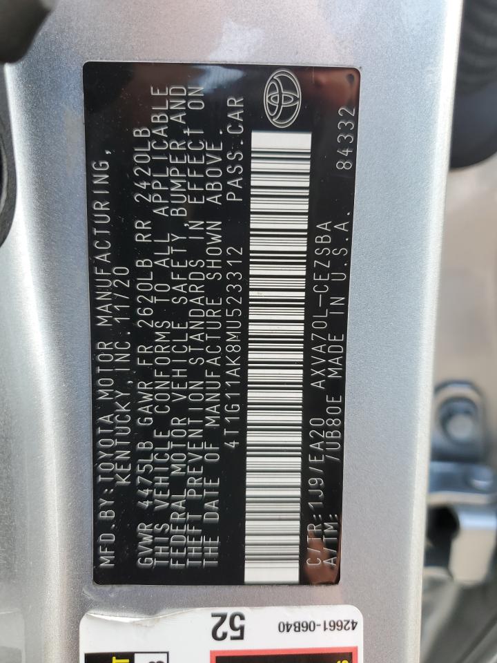 2021 Toyota Camry Se VIN: 4T1G11AK8MU523312 Lot: 82168915