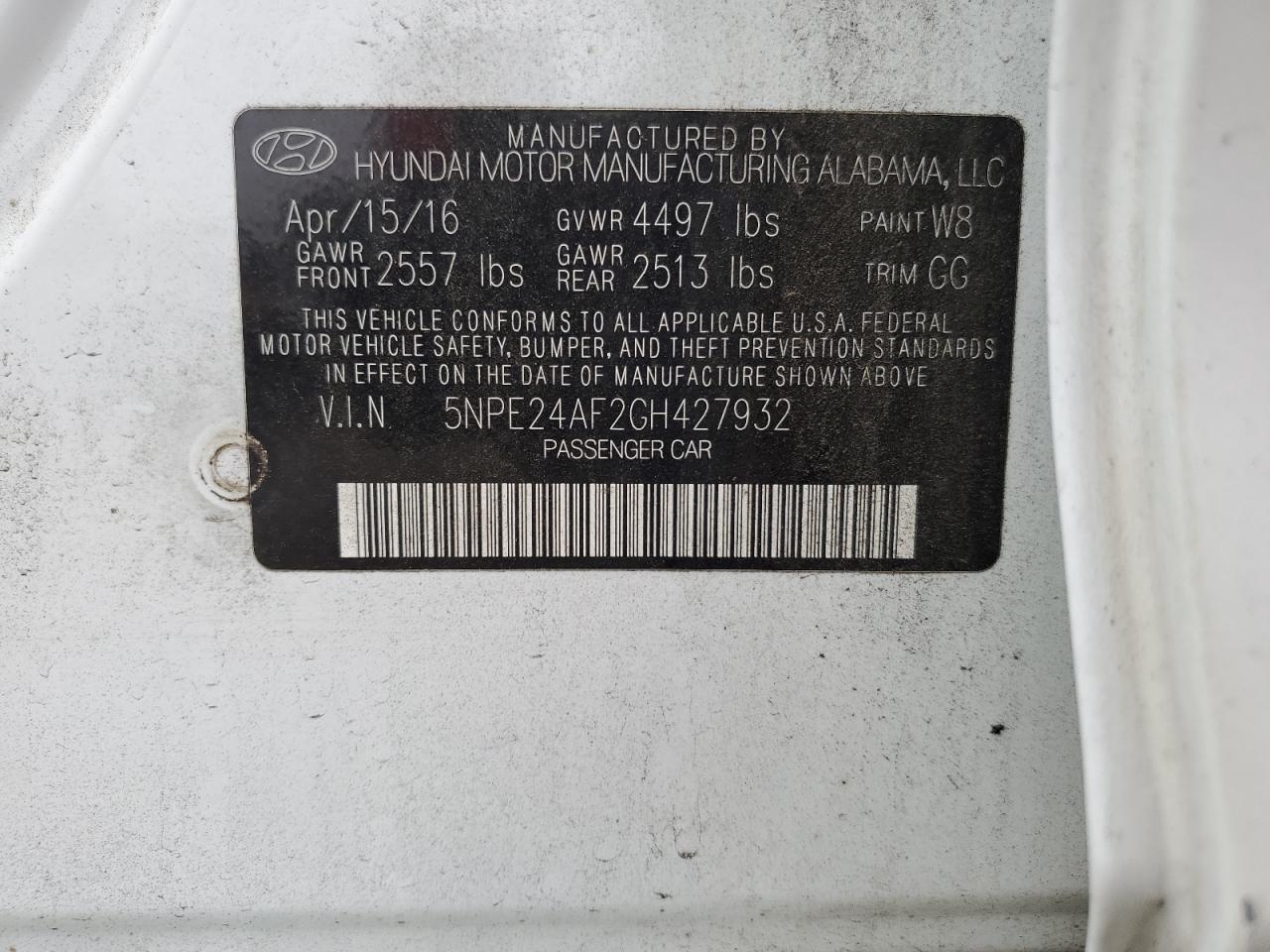 2016 Hyundai Sonata Se VIN: 5NPE24AF2GH427932 Lot: 81314195