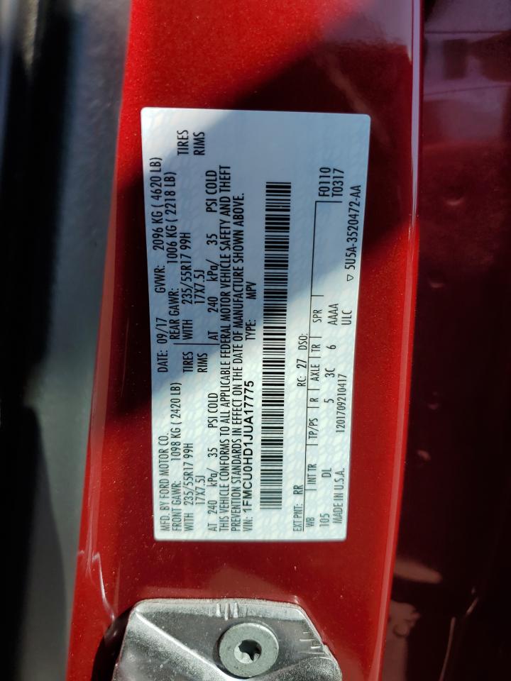 2018 Ford Escape Sel VIN: 1FMCU0HD1JUA17775 Lot: 80794285