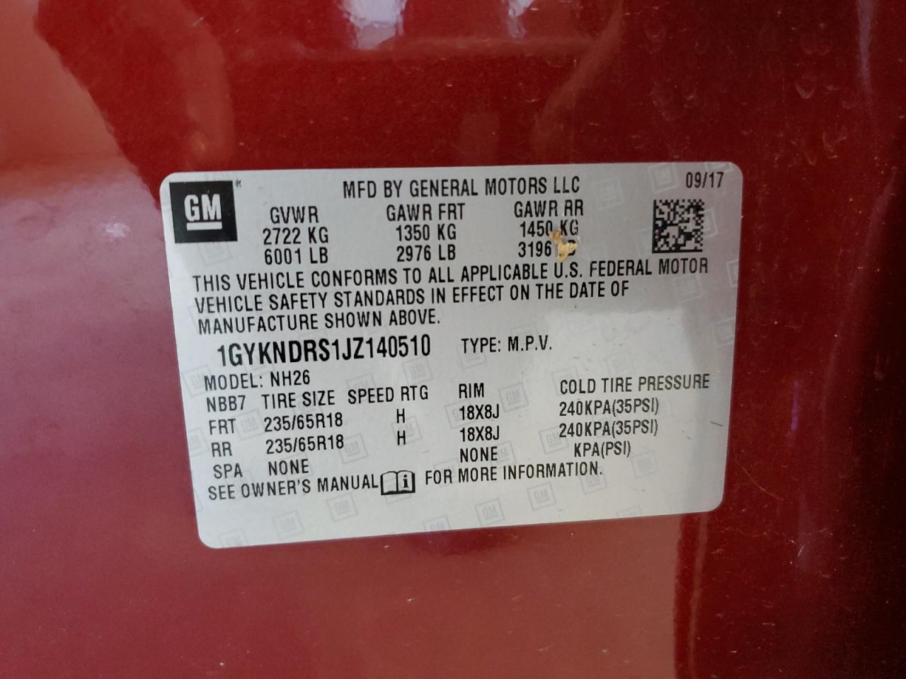 2018 Cadillac Xt5 Luxury VIN: 1GYKNDRS1JZ140510 Lot: 84047575