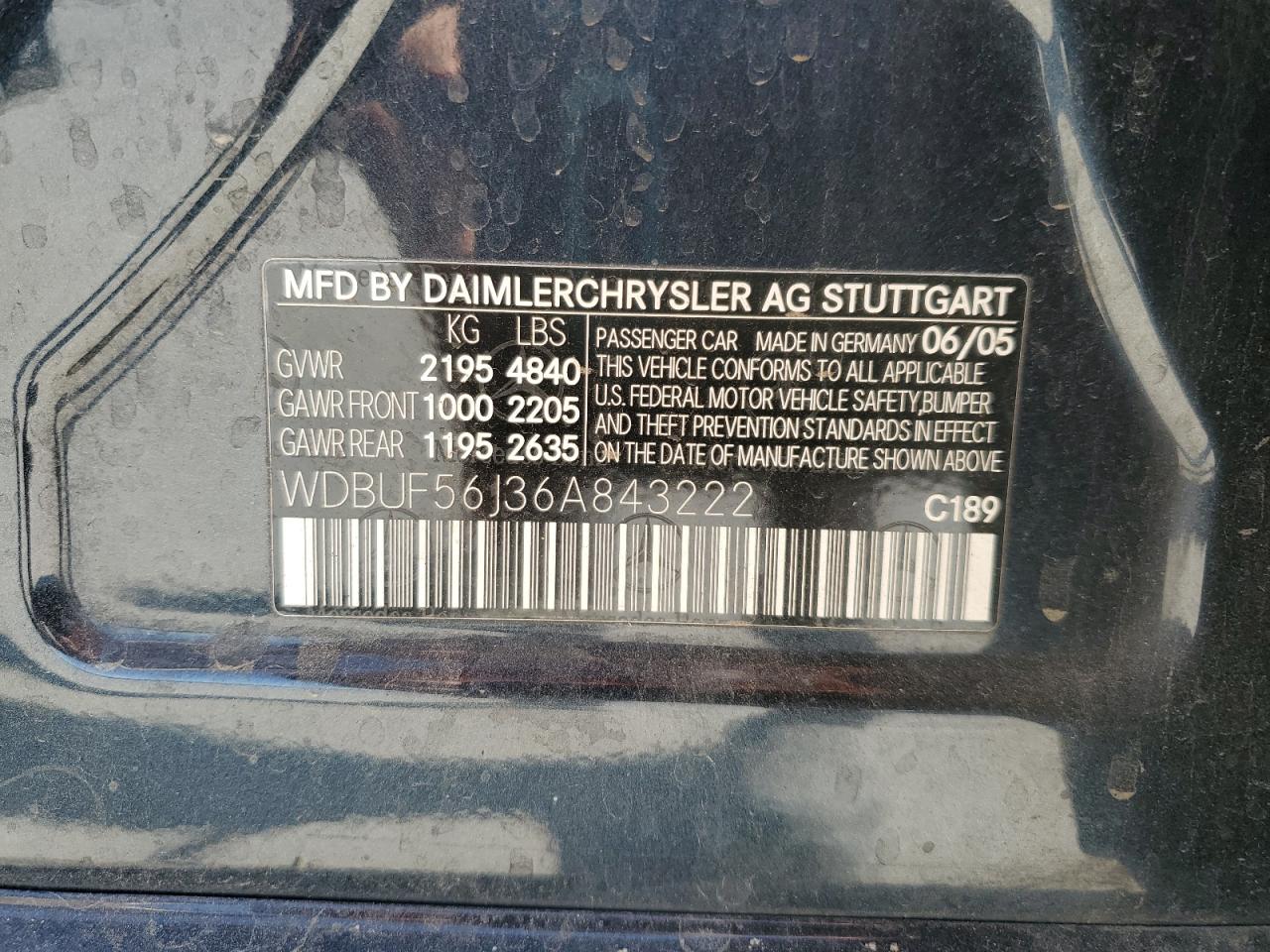 2006 Mercedes-Benz E 350 VIN: WDBUF56J36A843222 Lot: 80011355