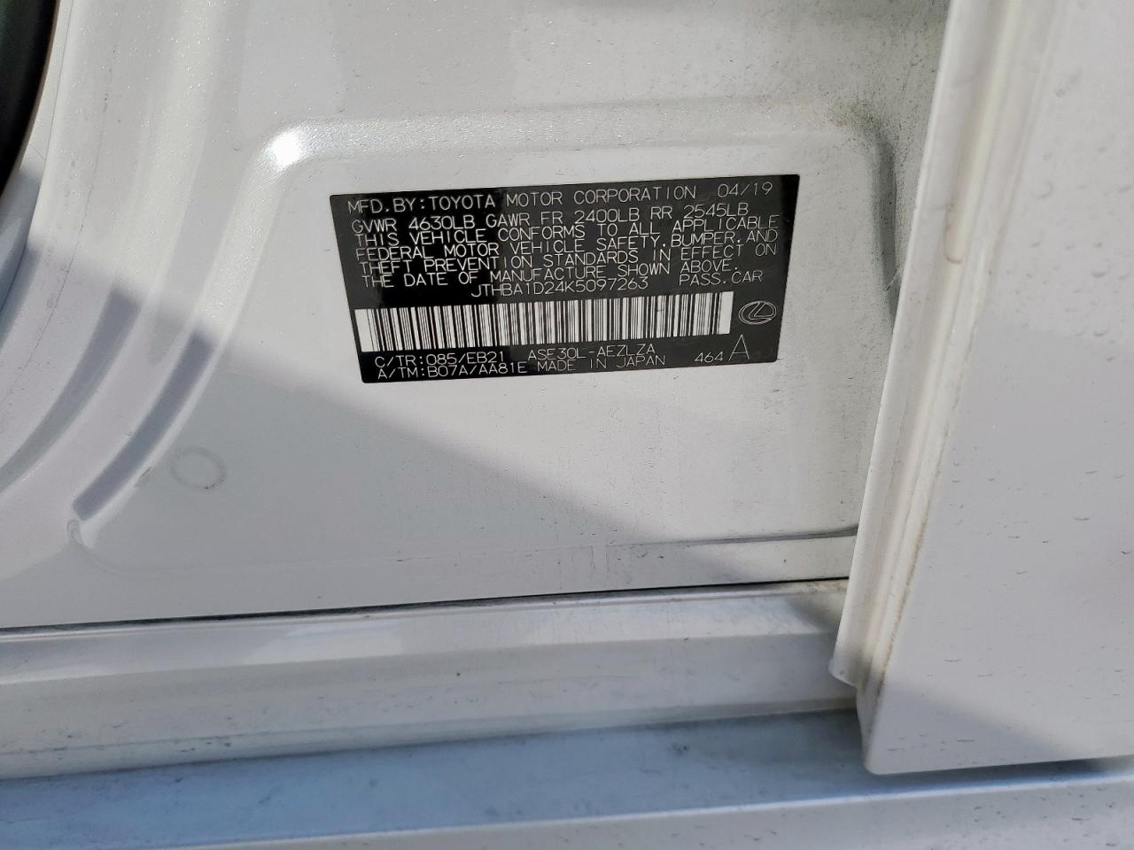 2019 Lexus Is 300 VIN: JTHBA1D24K5097263 Lot: 83812675