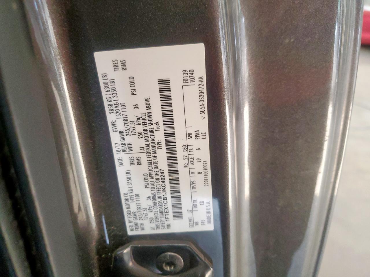 2018 Ford F150 Super Cab VIN: 1FTEX1CB1JKC40247 Lot: 71787865