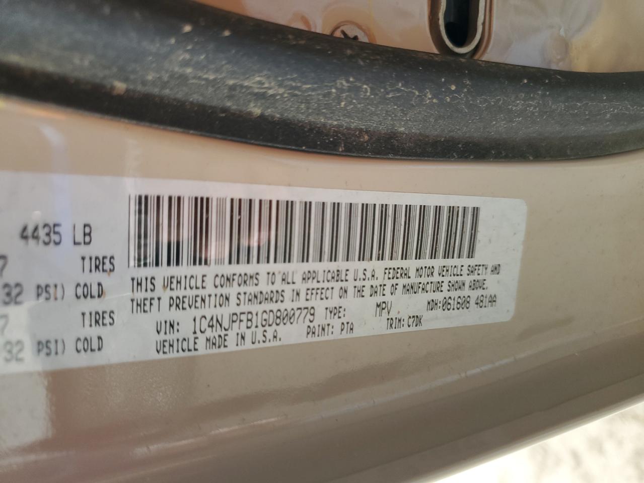 2016 Jeep Patriot Latitude VIN: 1C4NJPFB1GD800779 Lot: 71516425