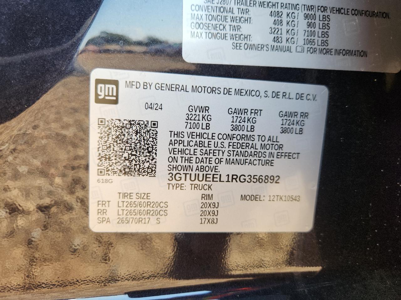 2024 GMC Sierra K1500 At4 VIN: 3GTUUEEL1RG356892 Lot: 81197855