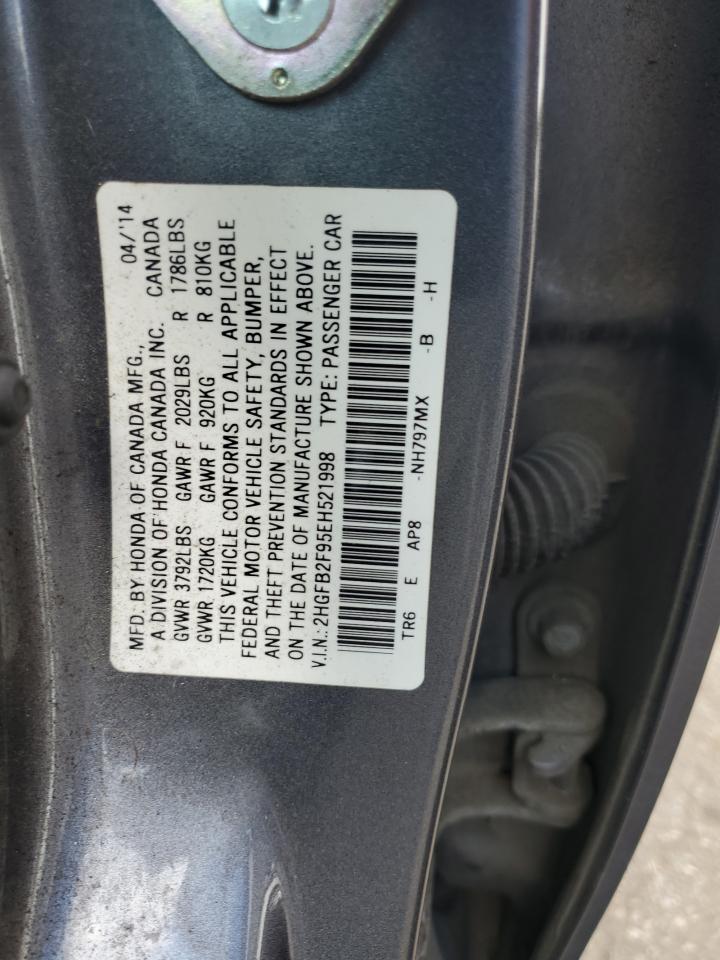 2014 Honda Civic Exl VIN: 2HGFB2F95EH521998 Lot: 82088625